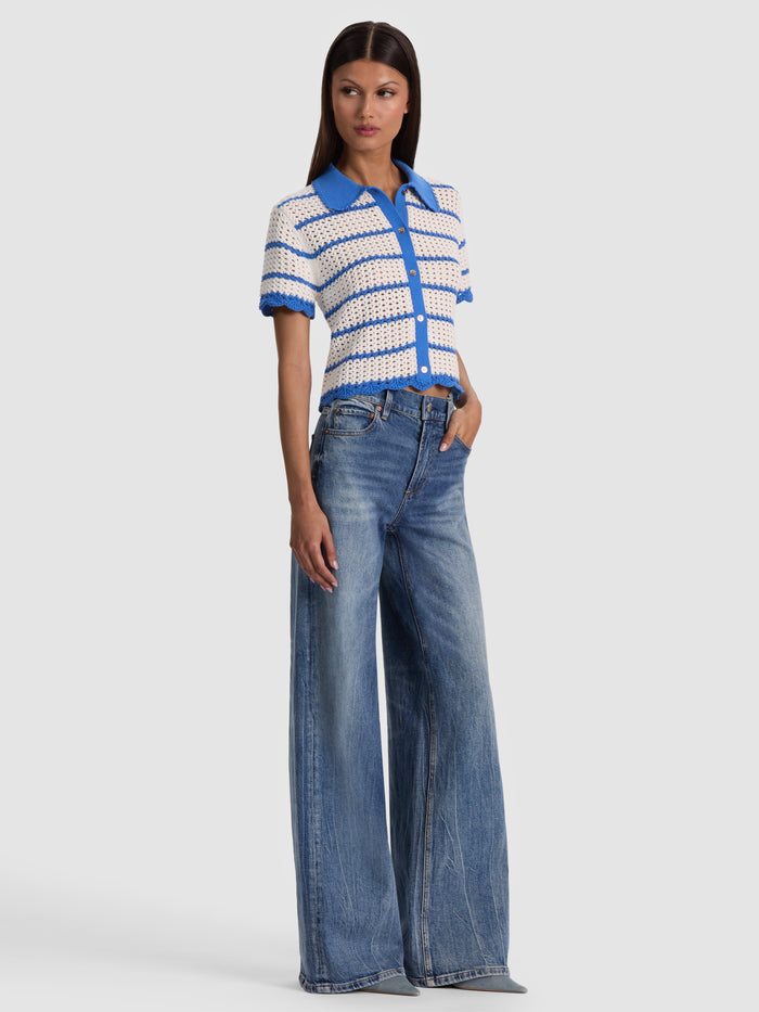 RANDALL POINTELLE POLO CARDI - BLUE IRIS/WHITE