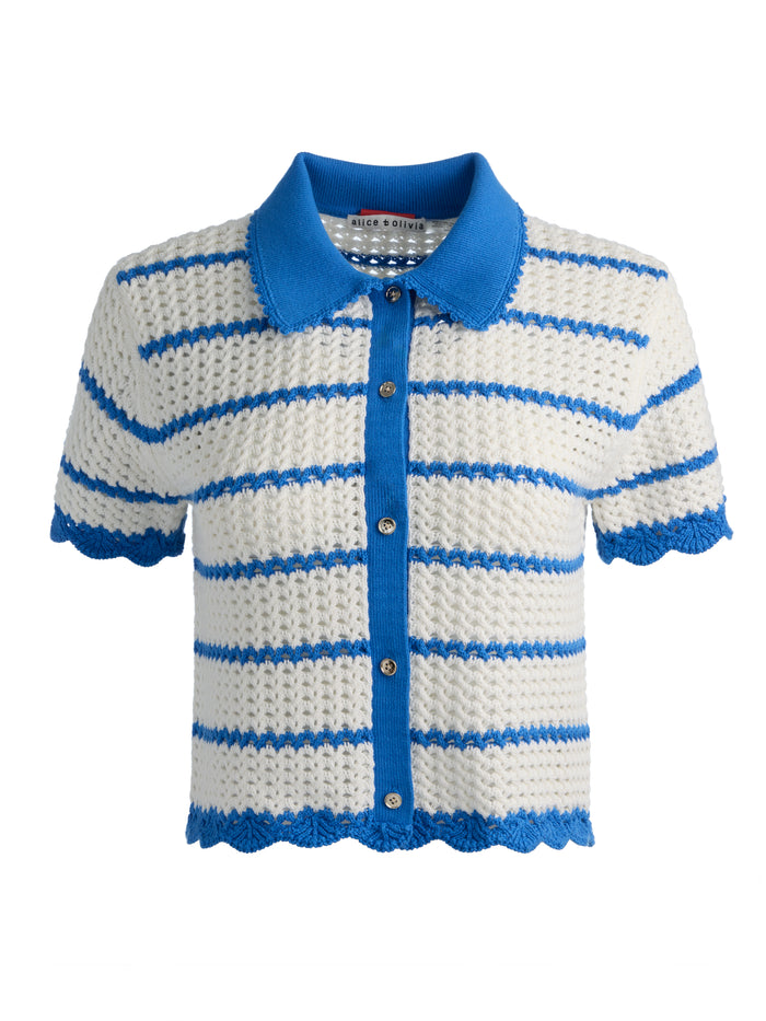 RANDALL POINTELLE POLO CARDI - BLUE IRIS/WHITE
