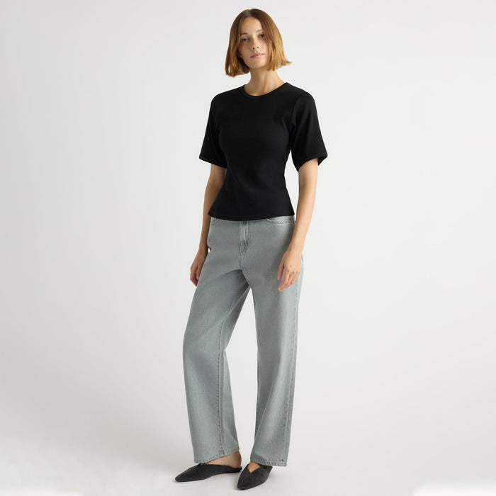 Mali | Reanne Ribbed Sculpted Crew-Neck Tee in Size Small