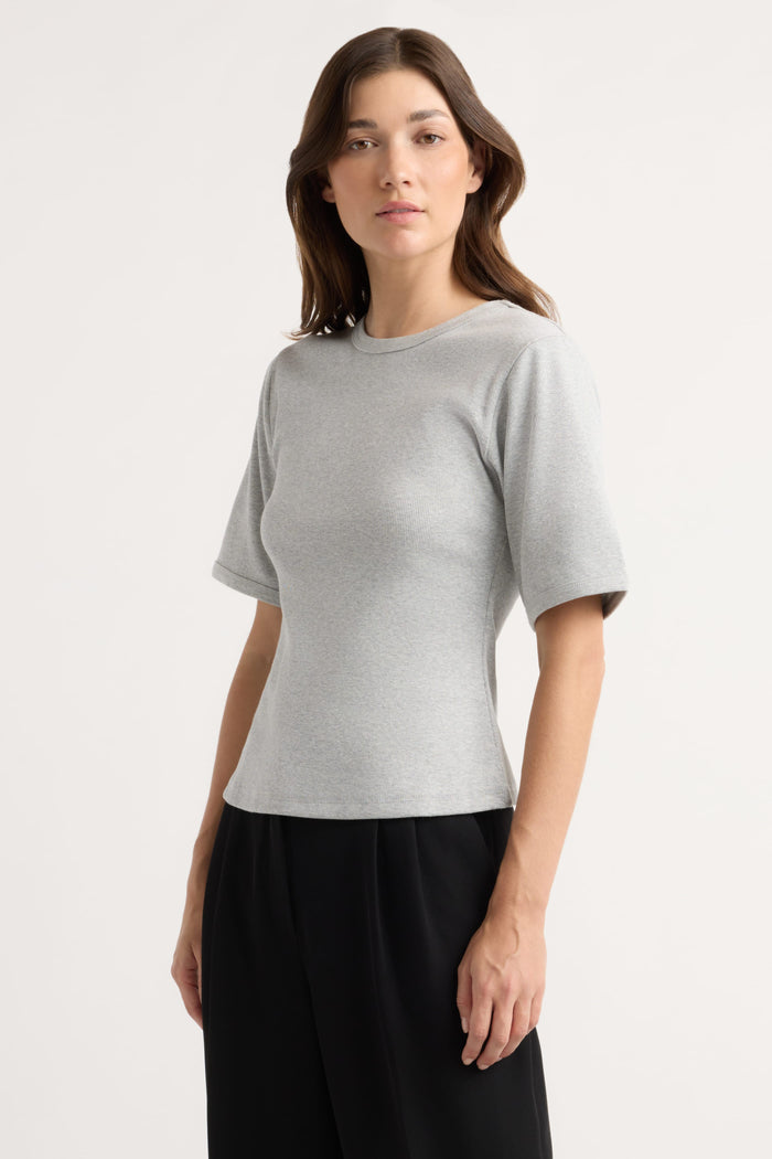 Renée | Reanne Ribbed Sculpted Crew-Neck Tee in Extra Small