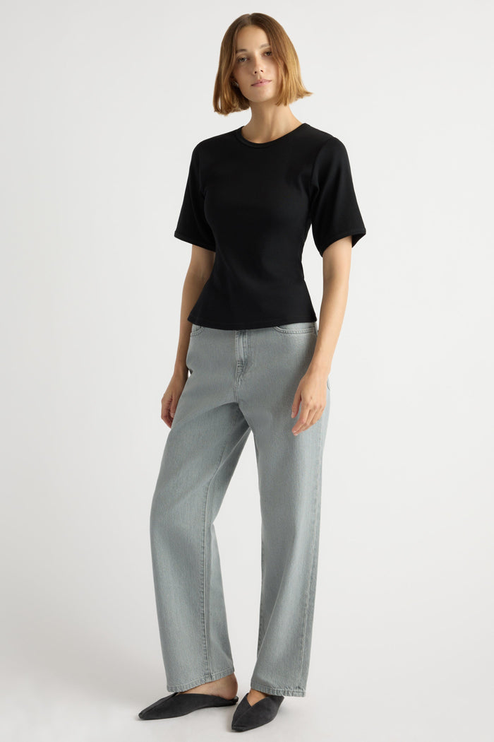 Mali | Reanne Ribbed Sculpted Crew-Neck Tee in Size Small