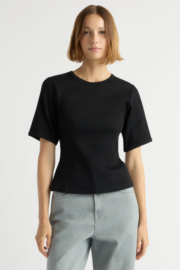 Mali | Reanne Ribbed Sculpted Crew-Neck Tee in Size Small