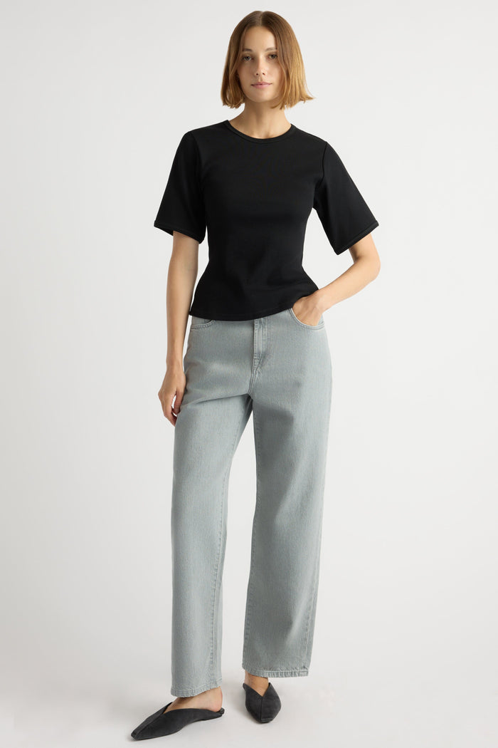 Mali | Reanne Ribbed Sculpted Crew-Neck Tee in Size Small