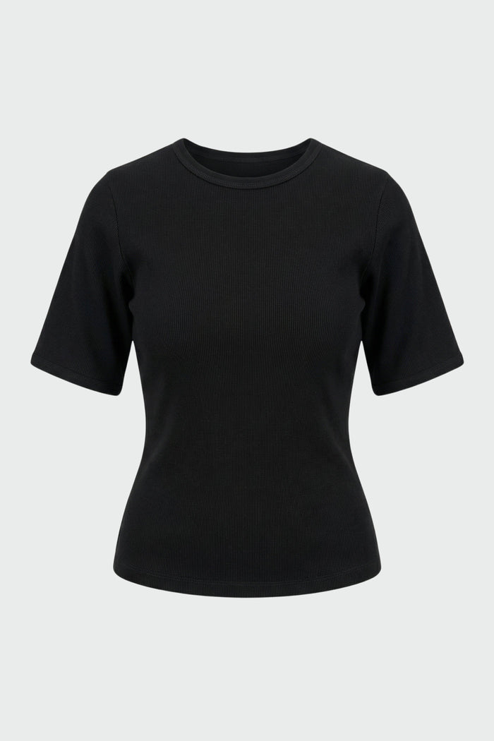 Mali | Reanne Ribbed Sculpted Crew-Neck Tee in Size Small - Flat