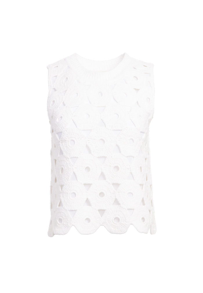 REVA MEDALLION CROCHET SHELL - OPTIC WHITE