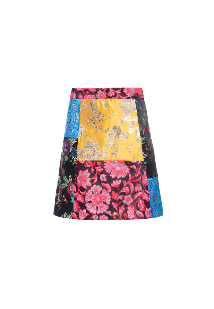 RILEY PATCHWORK MINI SKIRT - BLK MULTI