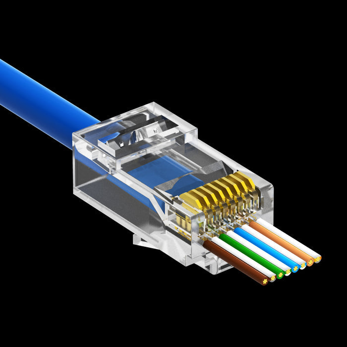 RJ45 Cat.5E UTP Feed Through Plug for Solid and Stranded 3-Prong 50 Micron 100pk