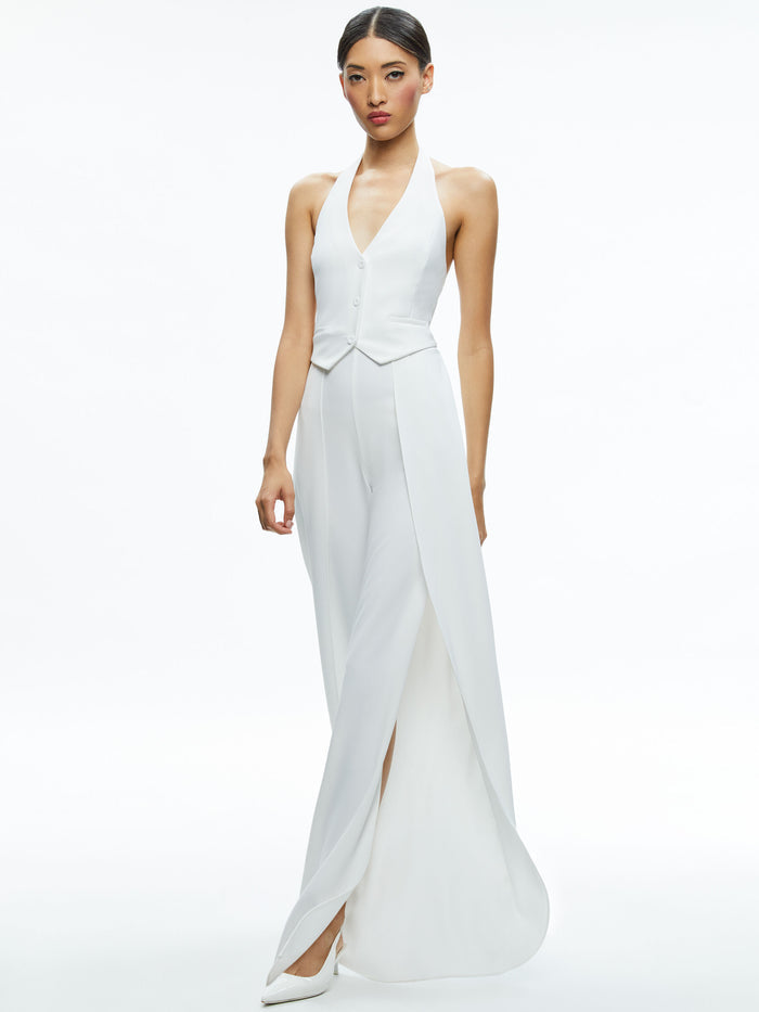 ROBIN HALTERNECK VEST JUMPSUIT - OFF WHITE