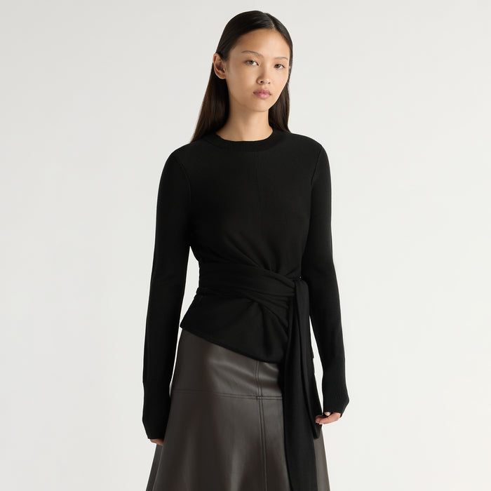 Robin Tie-Front Tencel-Wool Sweater