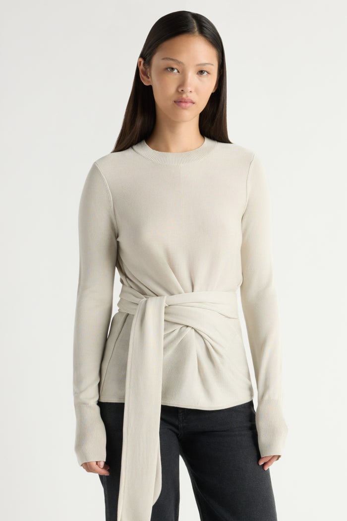 May-Li | Robin Tie-Front Tencel-Wool Sweater in Size Small
