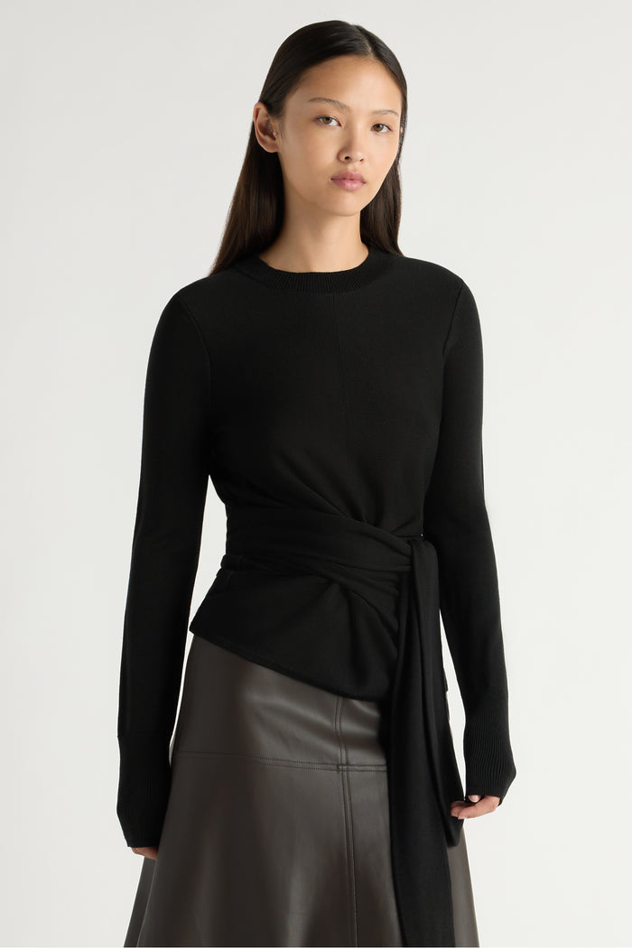 Robin Tie-Front Tencel-Wool Sweater