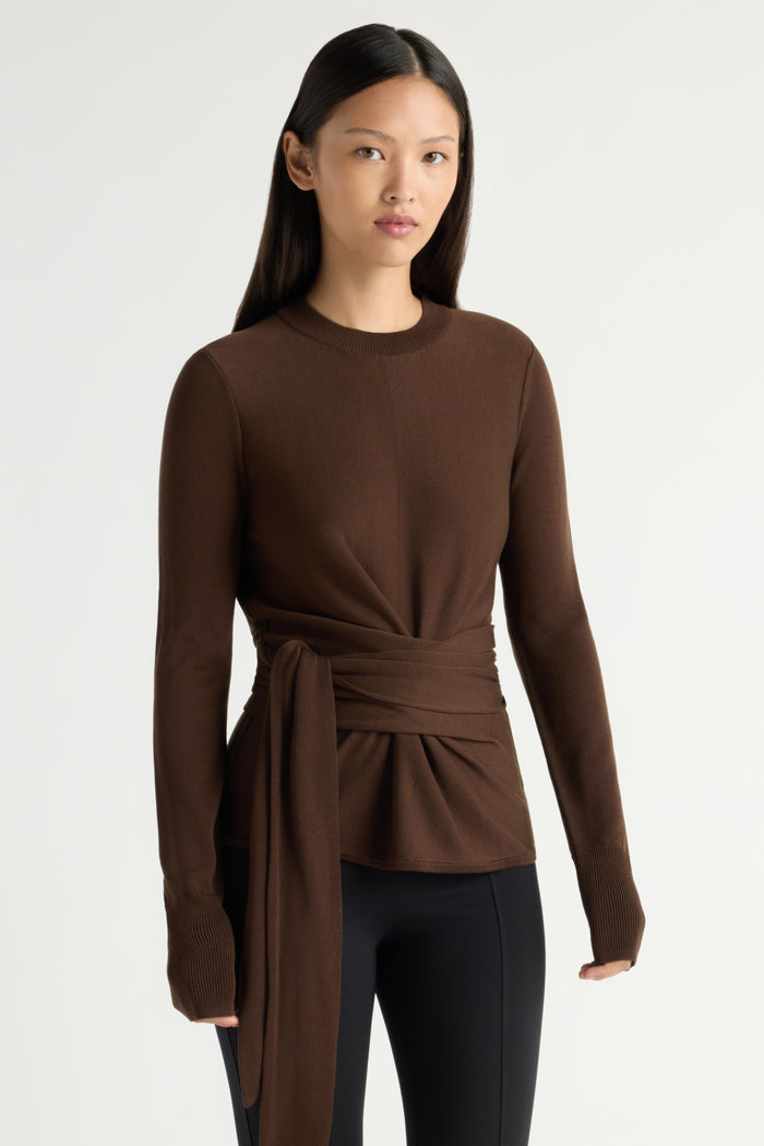 May-Li | Robin Tie-Front Tencel-Wool Sweater in Size Small