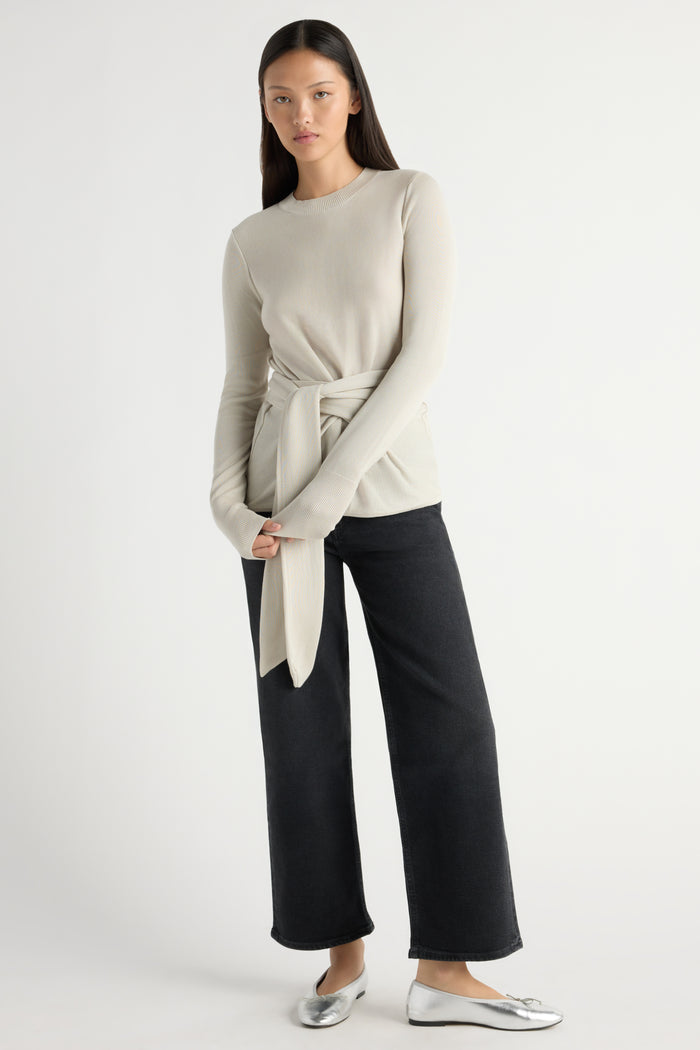 May-Li | Robin Tie-Front Tencel-Wool Sweater in Size Small