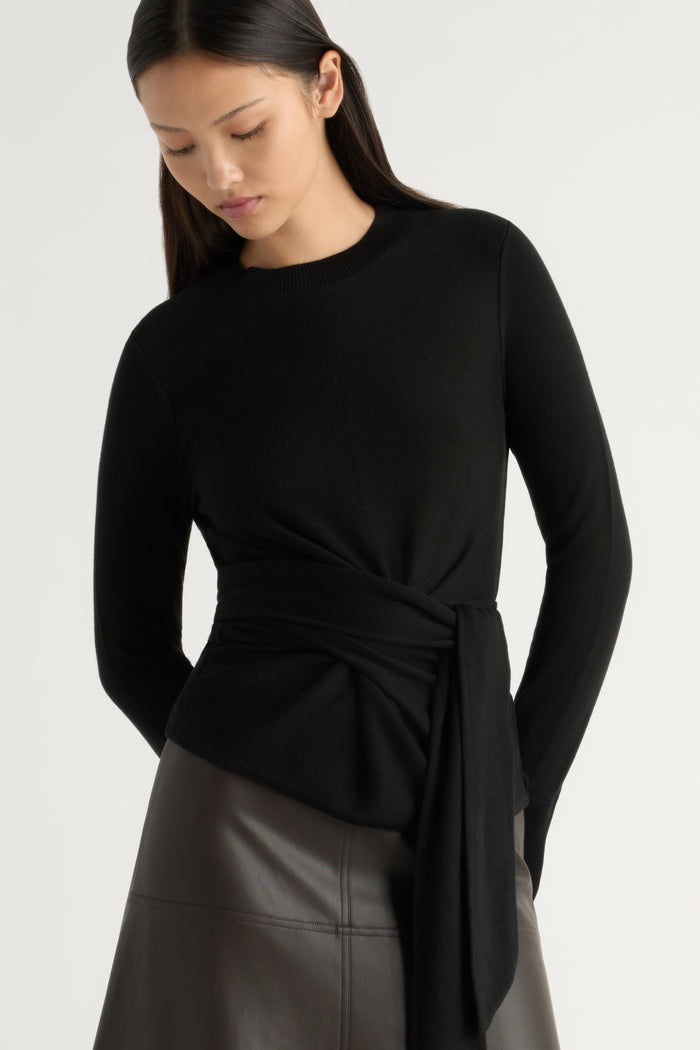 Robin Tie-Front Tencel-Wool Sweater