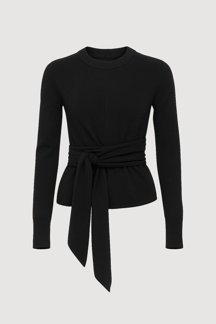 Kelsey | Robin Tie-Front Tencel-Wool Sweater in Size Small - Flat
