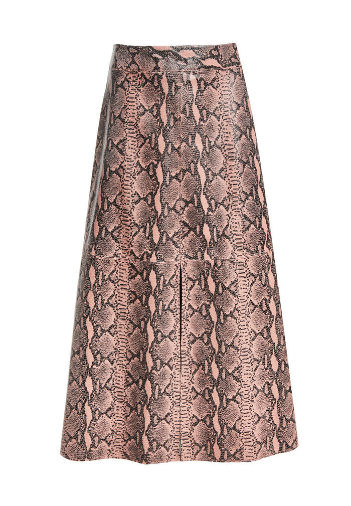 ROMI LTHR FRONT SLIT SKIRT - BLUSH/BLACK