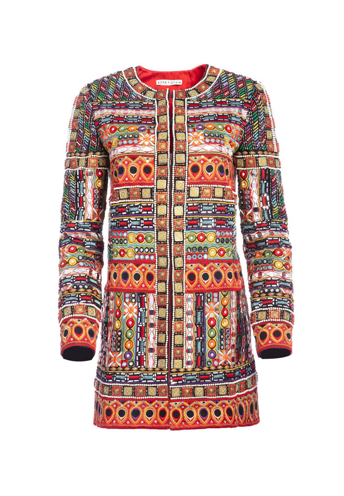 RORY EMBR LONG COLLARLSS JKT - MULTI