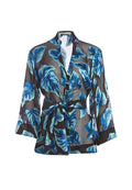ROSARIO TIE WAIST KIMONO TOP - PARADISE LEAVES BLK/BLUE