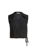 ROSEANN COLLARED CROP TOP - BLACK