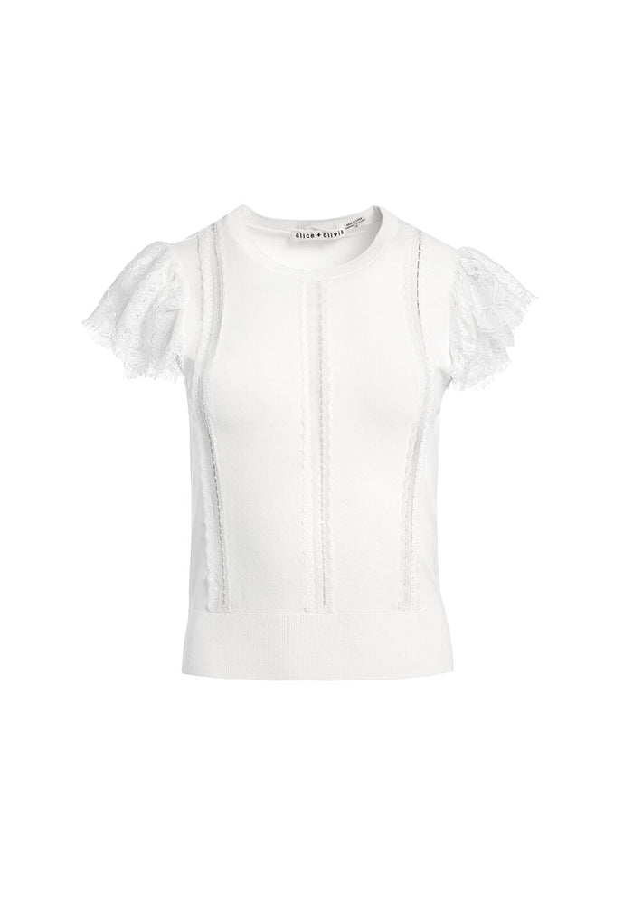 ROSIO LACE COMBO CREW NK SWTR - OFF WHITE