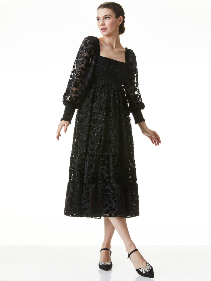 ROWEN LEOPARD MIDI DRESS - BLACK