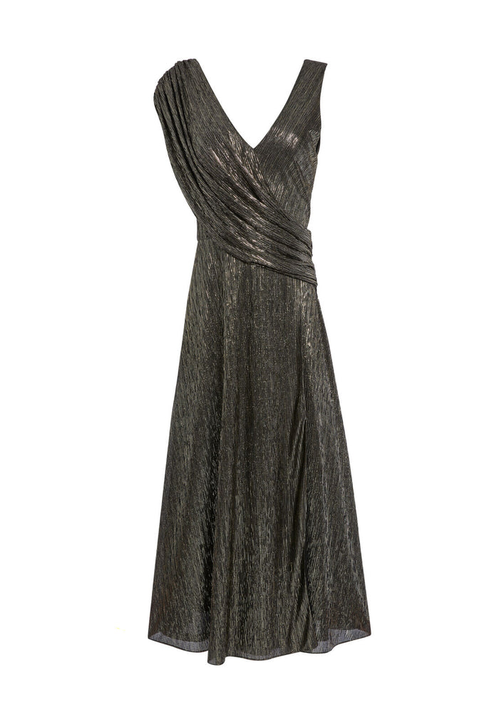 ROXY METALLIC MIDI DRESS - BLACK/GOLD