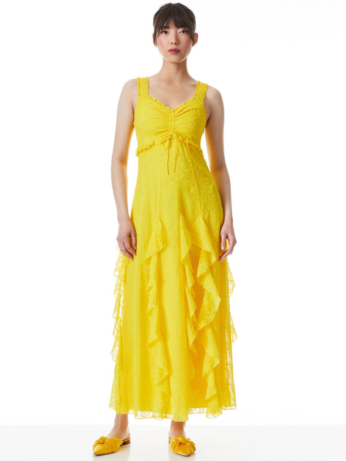 RUE EMPIRE WAIST GODET MAXI DRESS - SUNBEAM