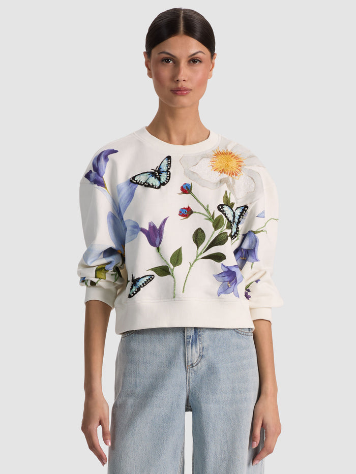 RUSSELL EMBELLISHED CREWNECK SWEATSHIRT - TWISTING VINES OFF WHITE