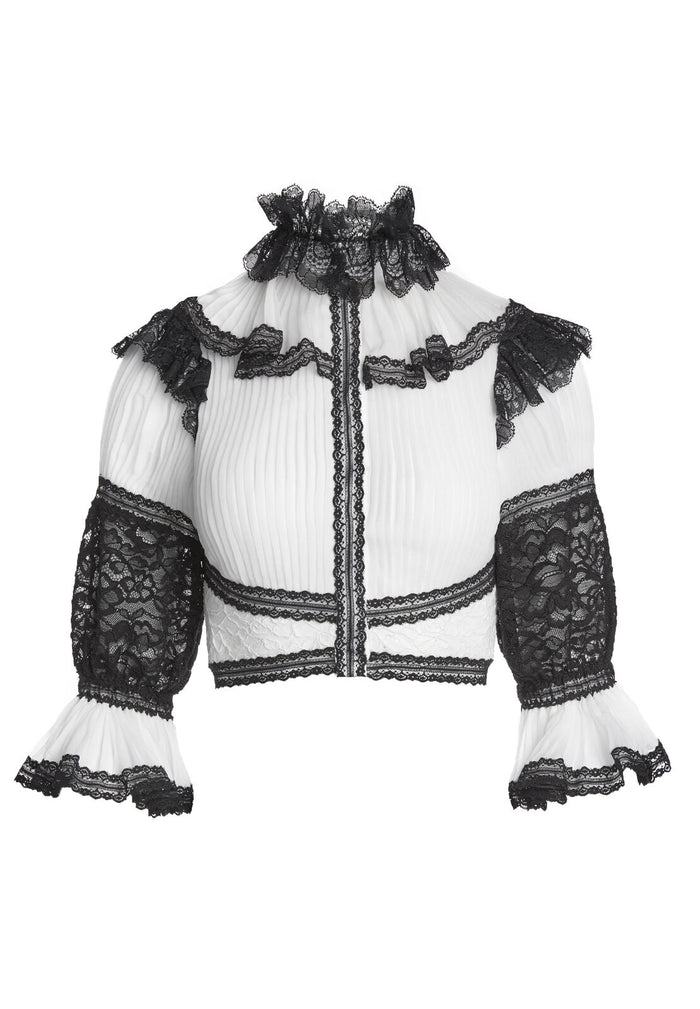 RUTH PLEATED BTN DWN BLOUSE - OFF WHITE/BLACK