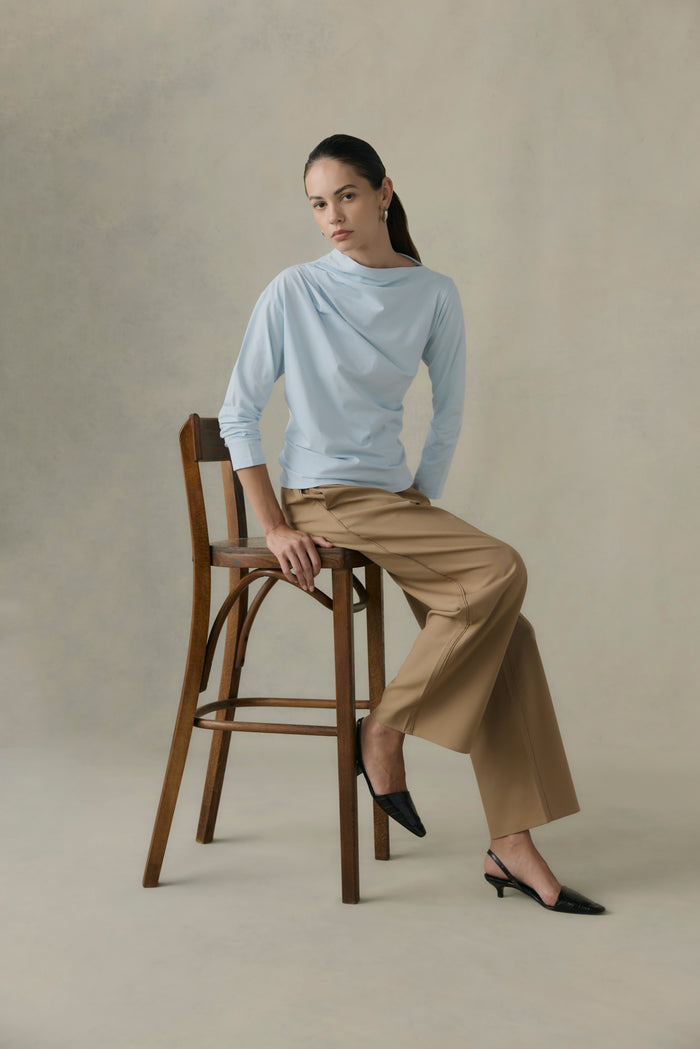 Beate | Kenira Asymmetric-Neck Long-Sleeve Tee in Size Extra Small
