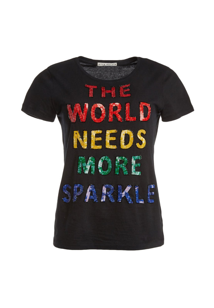 RYLYN EMBELL SS CREW NK TOP - BLACK/MULTI
