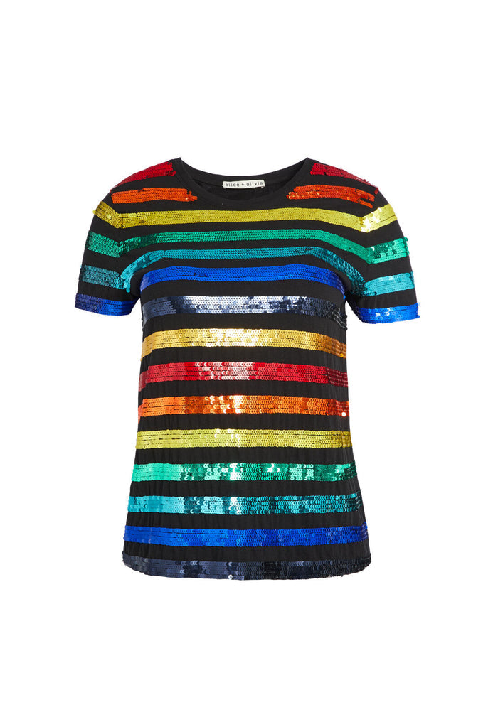 RYLYN SEQUIN CREW NECK TOP - BLACK/MULTI