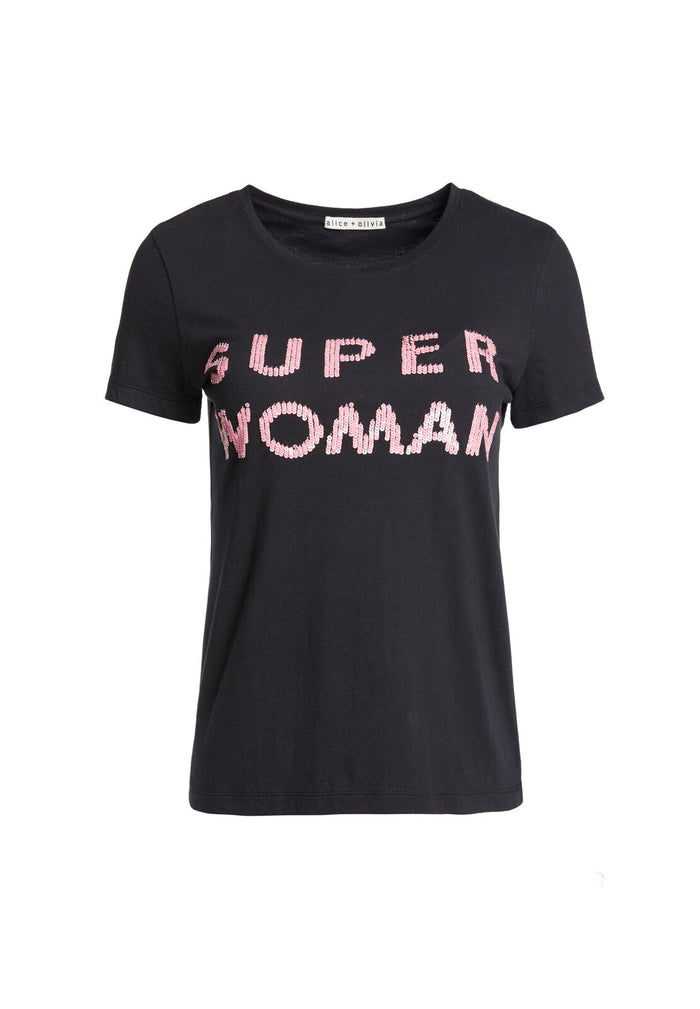 RYLYN SEQUIN SUPER WOMAN TOP - BLACK/ROSE