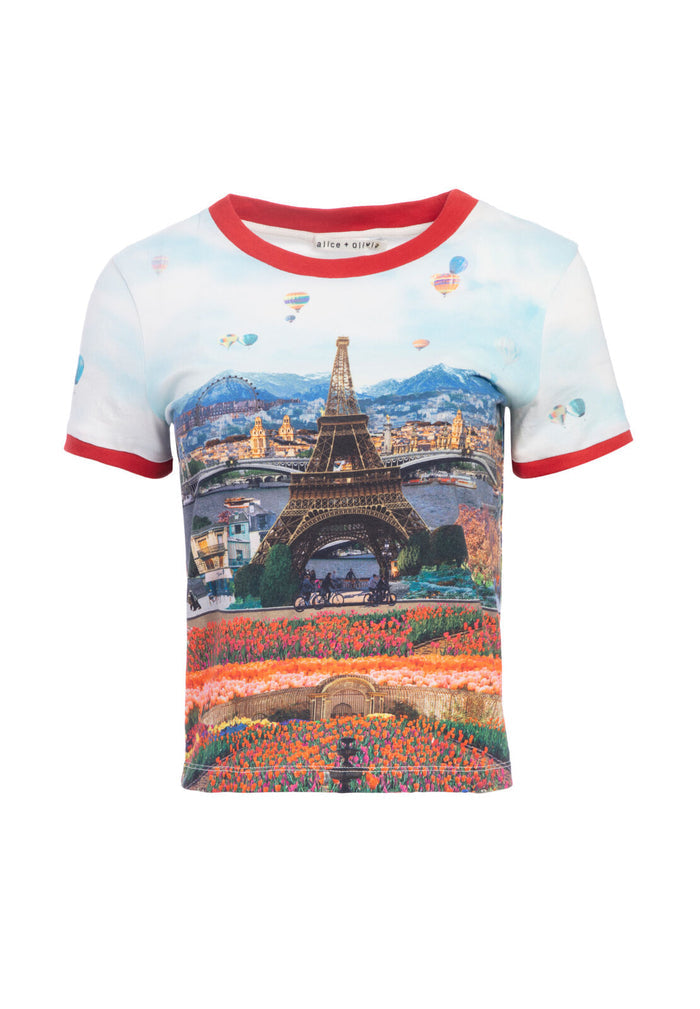 RYLYN SHORT RINGER TEE - PARIS COLLAGE MULTI