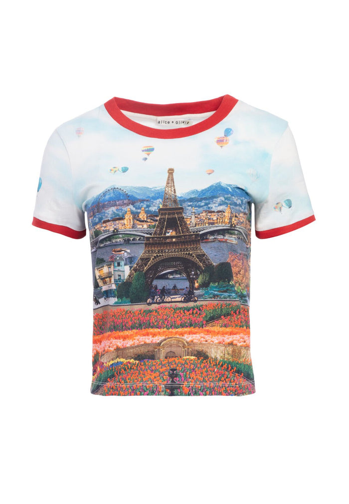 RYLYN SHORT RINGER TEE - PARIS COLLAGE MULTI