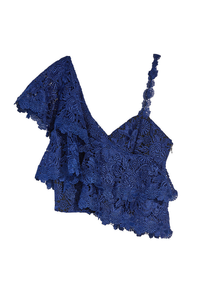 SABA ONE SHOULDER RUFFLE TOP - INDIGO