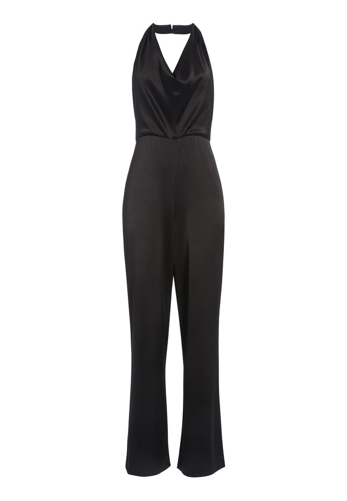 SALEM COWLED HALTER JUMPSUIT - BLACK