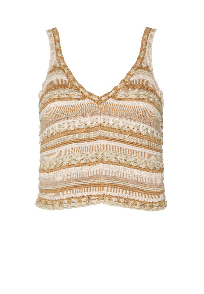 SANDRINE CROCHET CROP TANK - NATURAL/GOLD