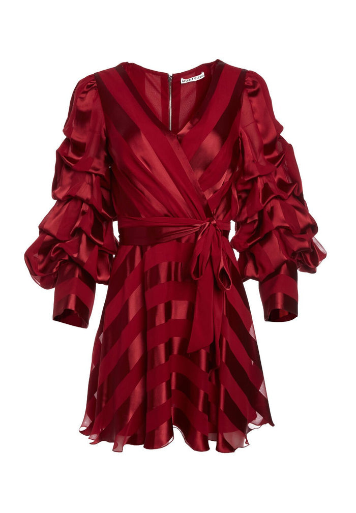 SANTINA TCK SLV SHRT DRS W BLT - TWO TONE STRIPE BORDEAUX