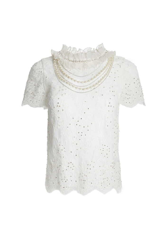 SARINA EMBELL SS LACE TOP - OFF WHITE
