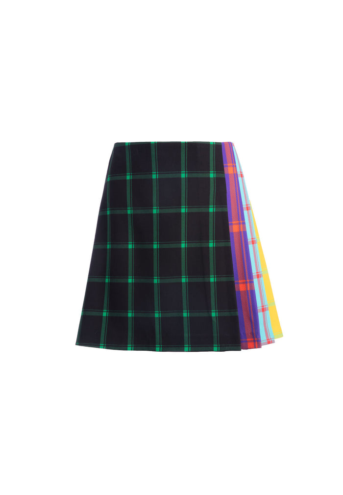 SEMIRA PLEATED PLAID MINI SKIRT - MD PLAID BLK/EMERALD/COMBO