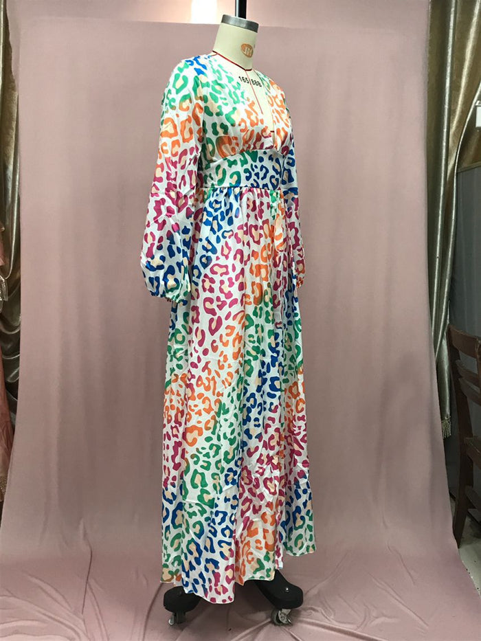 Sexy Vacation Gradual Change Leopard Printing V Neck Printed Dress Dresses