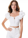 SHANAE RUFFLE SLEEVE TIE FRONT TOP - WHITE