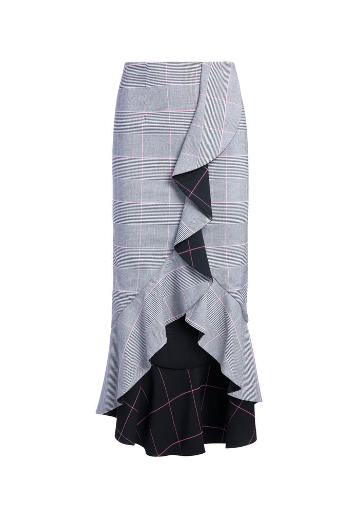 SHANTELL RUFFLE MIDI SKIRT - BLACK/MULTI