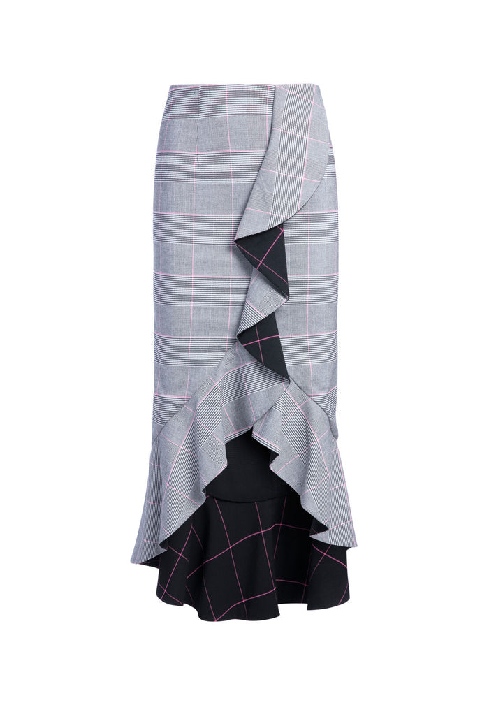 SHANTELL RUFFLE MIDI SKIRT - BLACK/MULTI