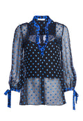 SHEILA POLKA DOT BLOUSE - MED POLKADOT BLK/COBALT