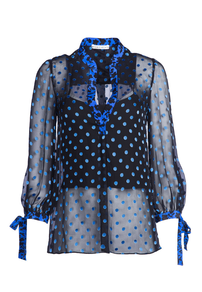 SHEILA POLKA DOT BLOUSE - MED POLKADOT BLK/COBALT