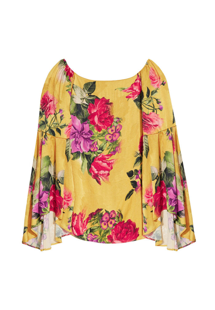 SHERA OFF SHLDR TRUMPT SLV TOP - SUNFLOWER/MULTI