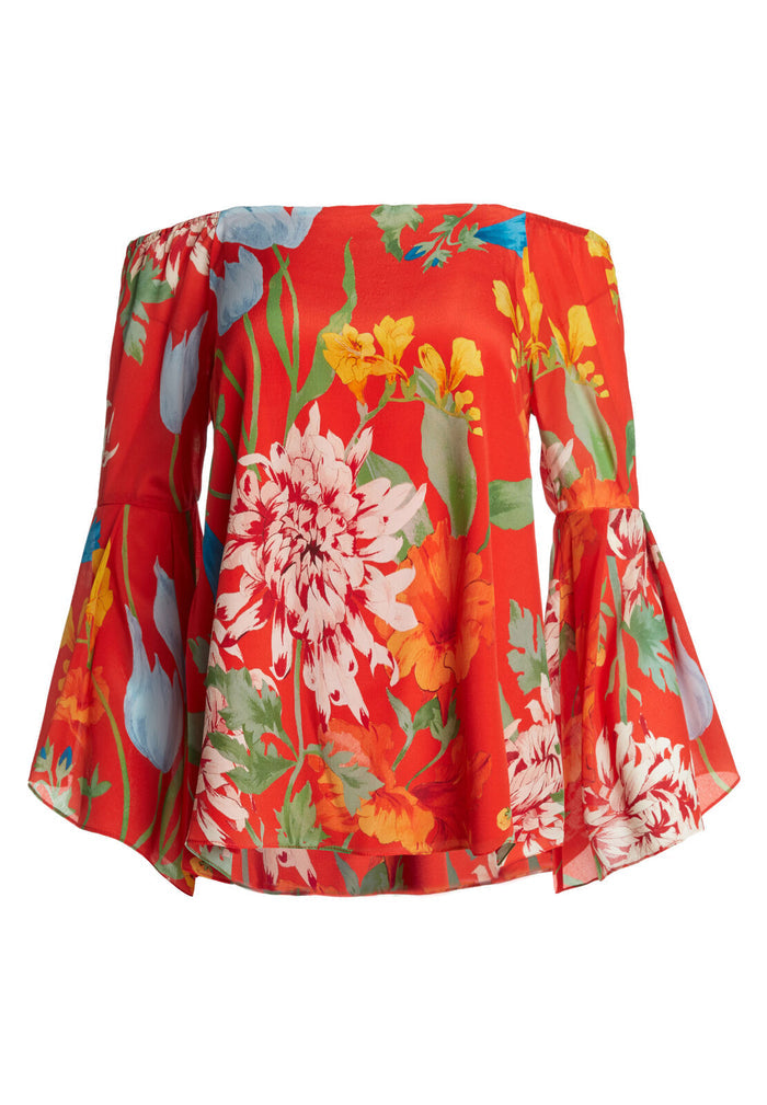 SHERA OFF SHLDR TRUMPT SLV TOP - GREENWICH GARDEN POPPY