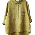 Shirt Women Cotton-Linen Long Sleeve Lapel Neck Relaxed Fit Solid Colour
